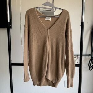 Wilred Free Sweater Women's 2XS Brown Fleece Stretch V Neck Soft Cozy Pullover